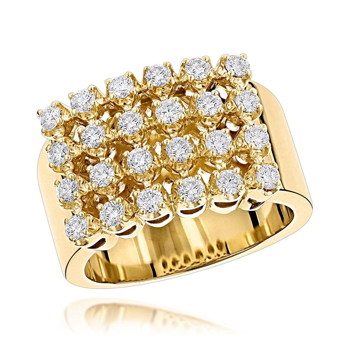 Statement Multi-Row Diamond Cluster Ring in Yellow Gold