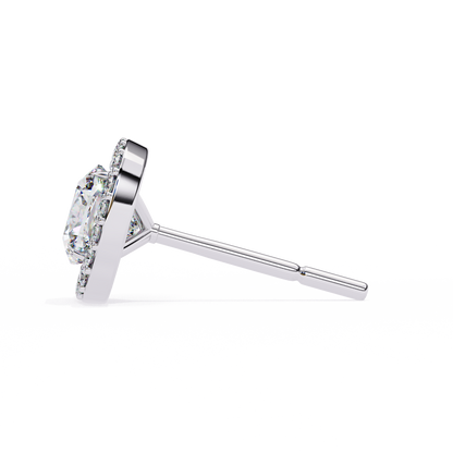 Cushion Cut Diamond Halo Stud Earrings