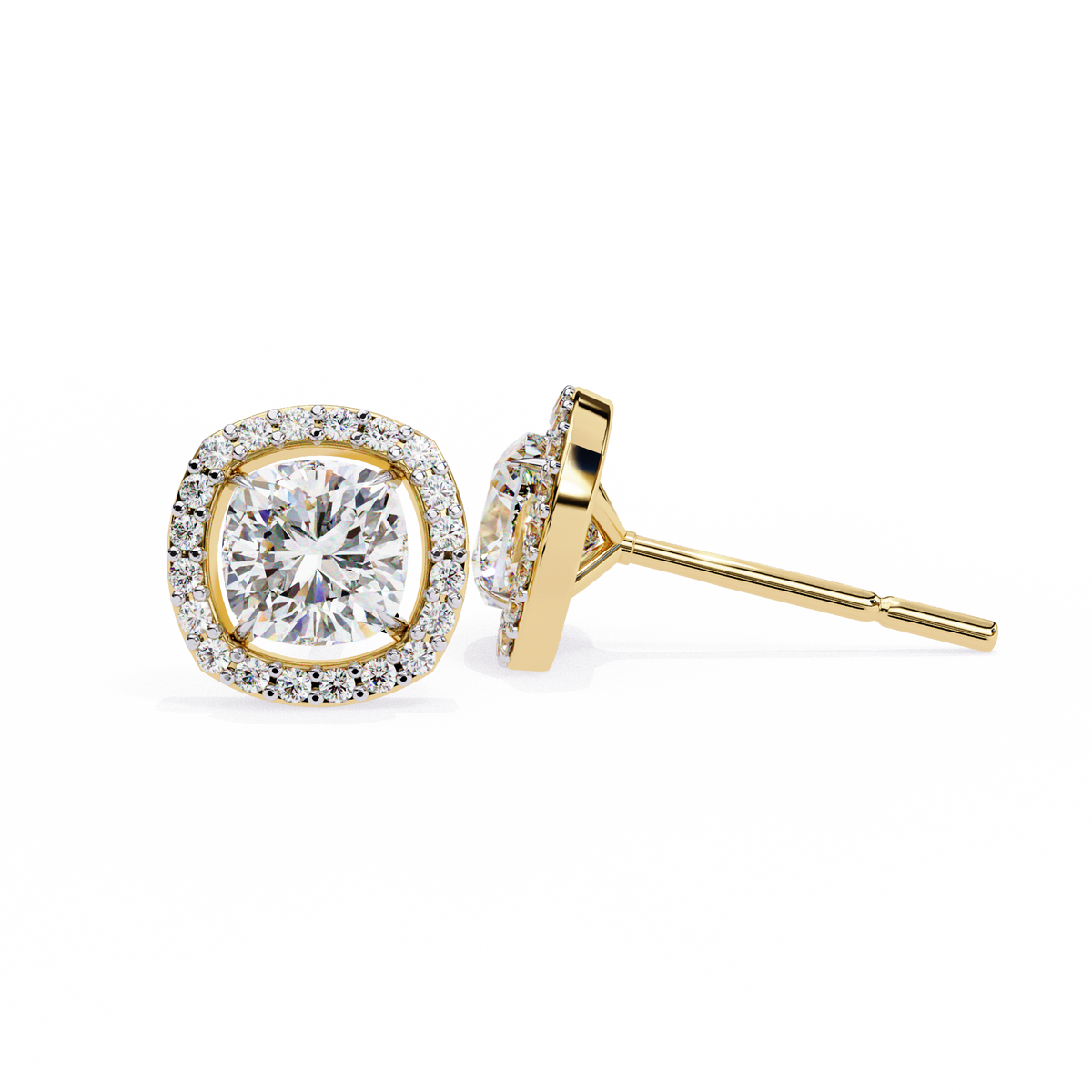 Cushion Cut Diamond Halo Stud Earrings