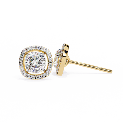 Cushion Cut Diamond Halo Stud Earrings