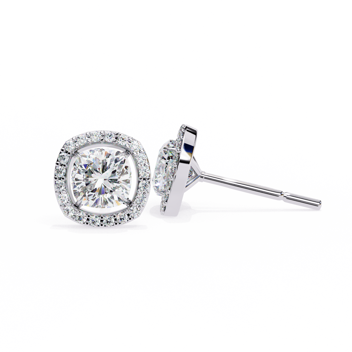 Cushion Cut Diamond Halo Stud Earrings
