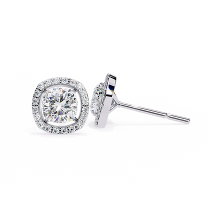 Cushion Cut Diamond Halo Stud Earrings