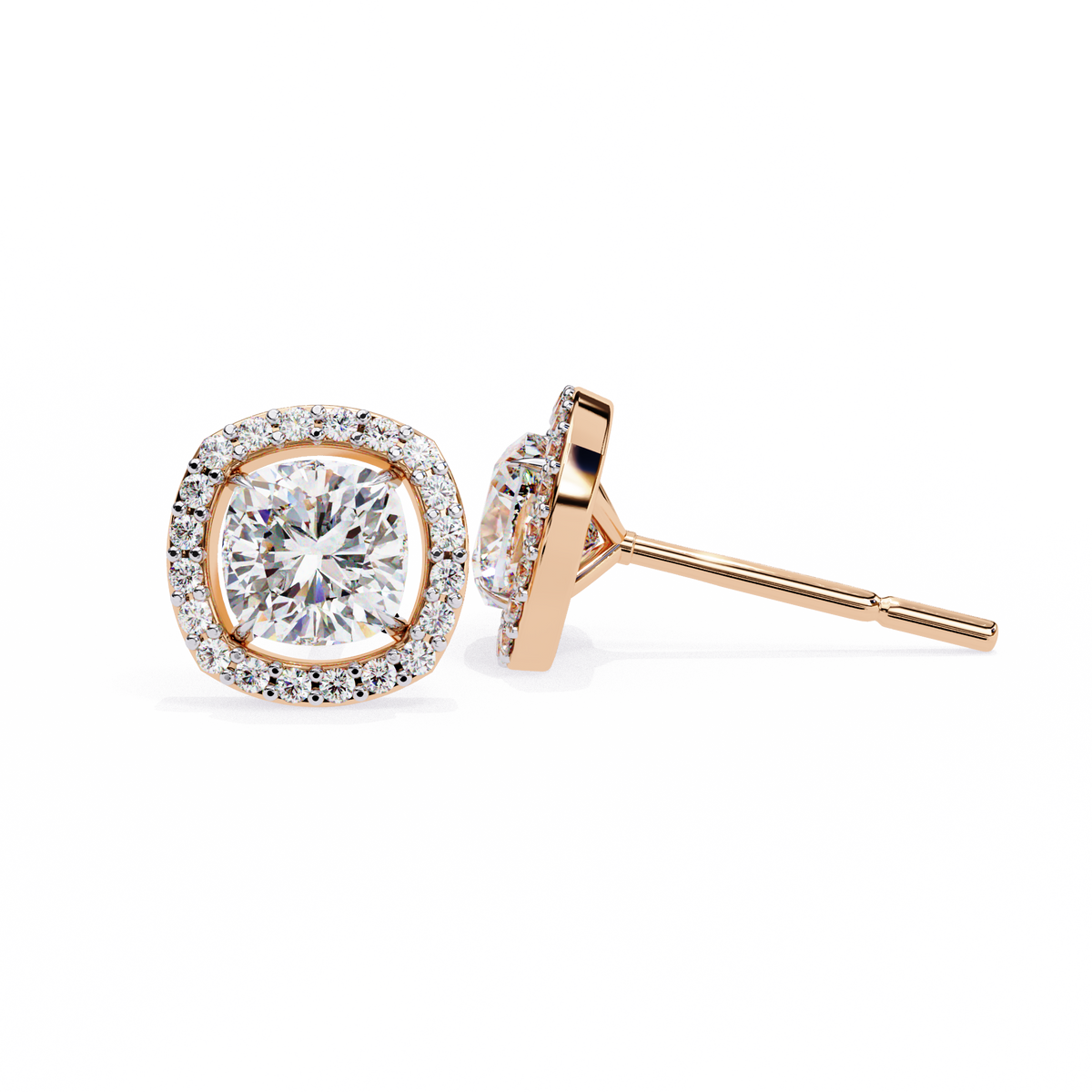 Cushion Cut Diamond Halo Stud Earrings