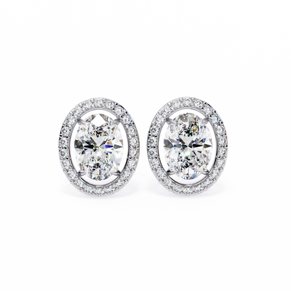 Oval Halo Diamond Stud Earrings