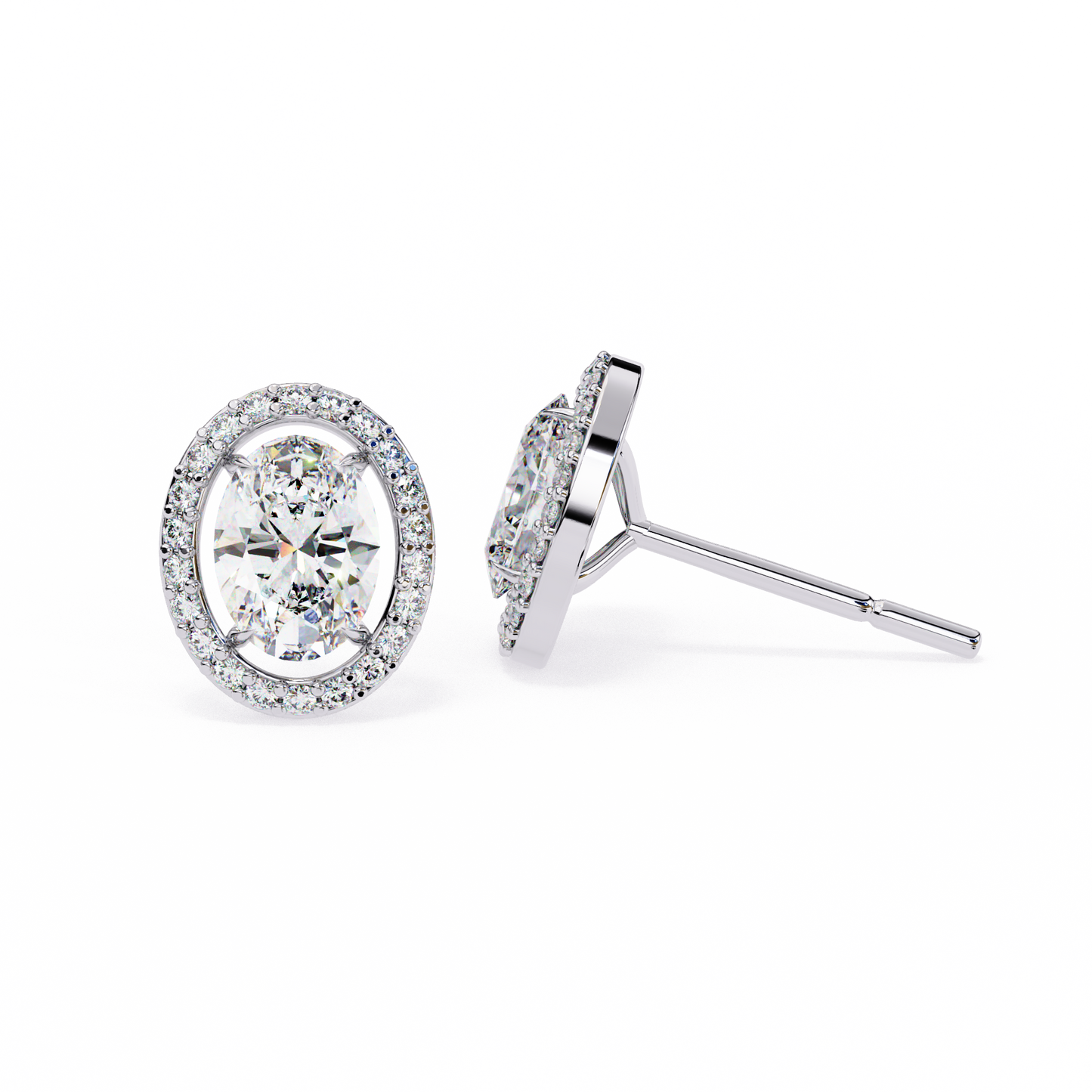 Oval Halo Diamond Stud Earrings