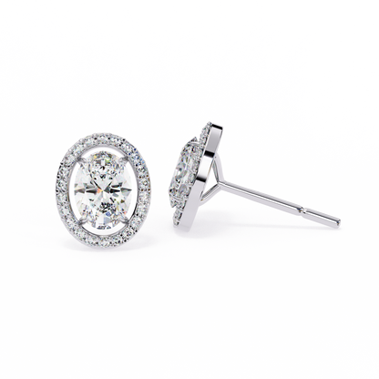 Oval Halo Diamond Stud Earrings