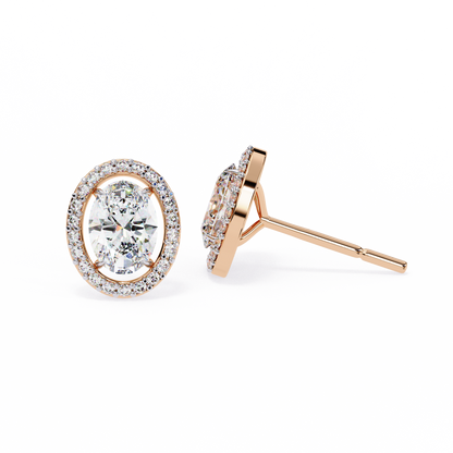 Oval Halo Diamond Stud Earrings