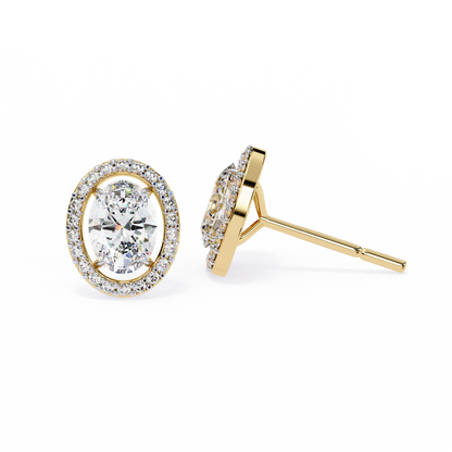 Oval Halo Diamond Stud Earrings