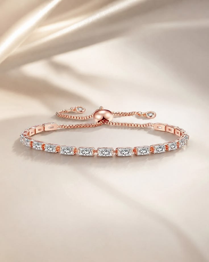 Elegant Rose Gold Baguette Bolo Bracelet