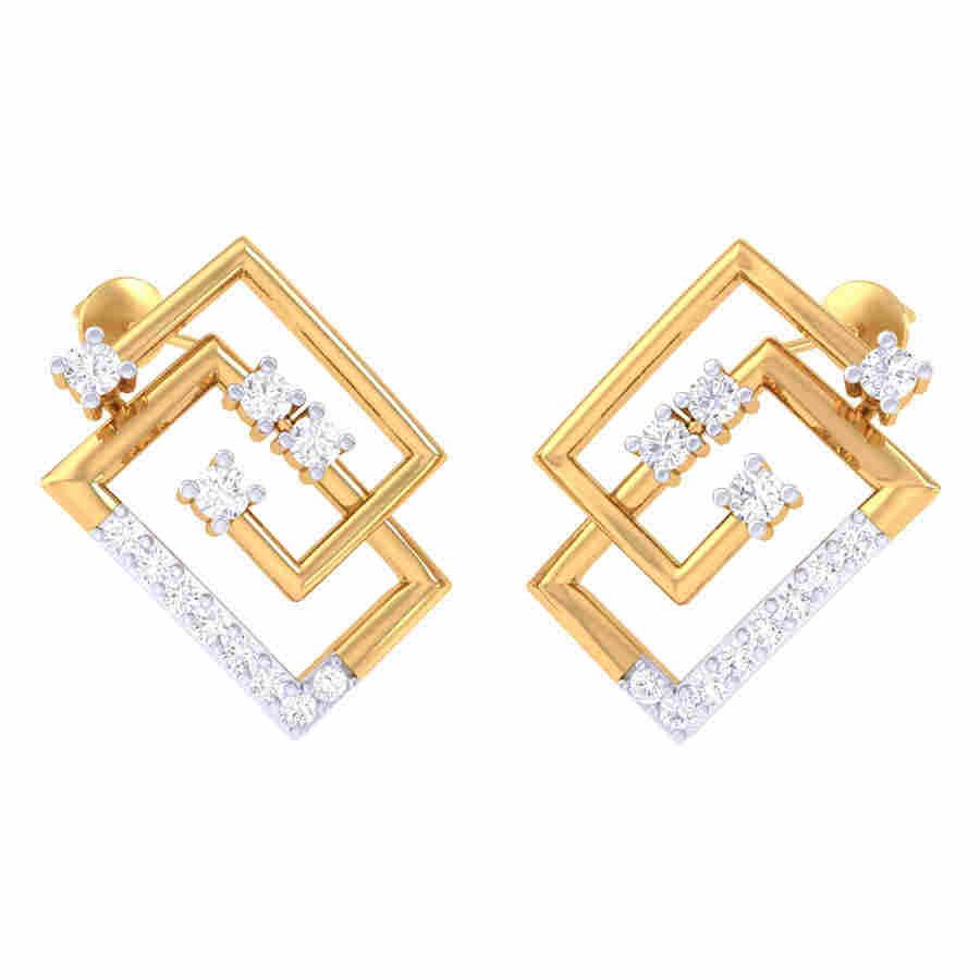 Modern Geometric Interlocking Gold & Diamond Stud Earrings