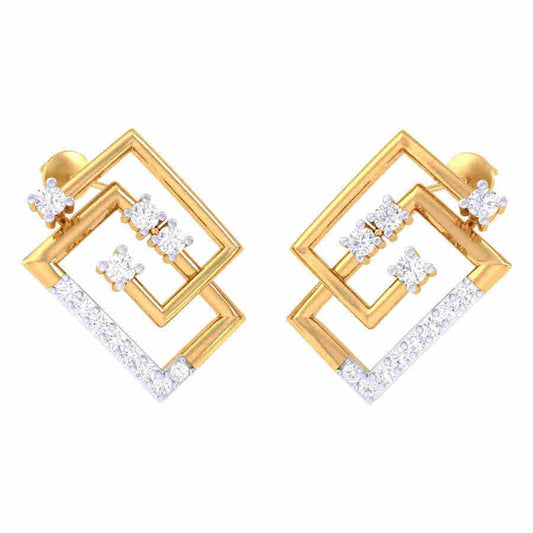 Modern Geometric Interlocking Gold & Diamond Stud Earrings