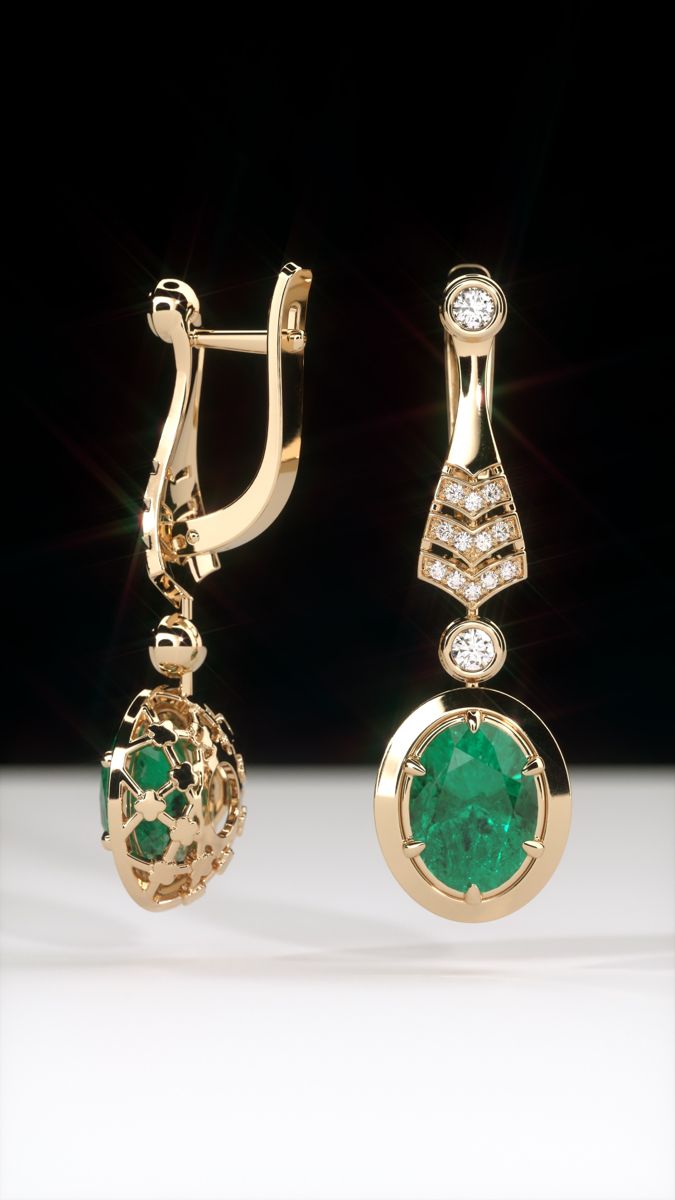 Elegant Art Deco Emerald & Diamond Drop Earrings