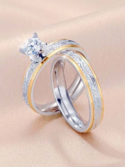 🌟 Elegant Two-Tone Matching Wedding & Engagement Ring Set