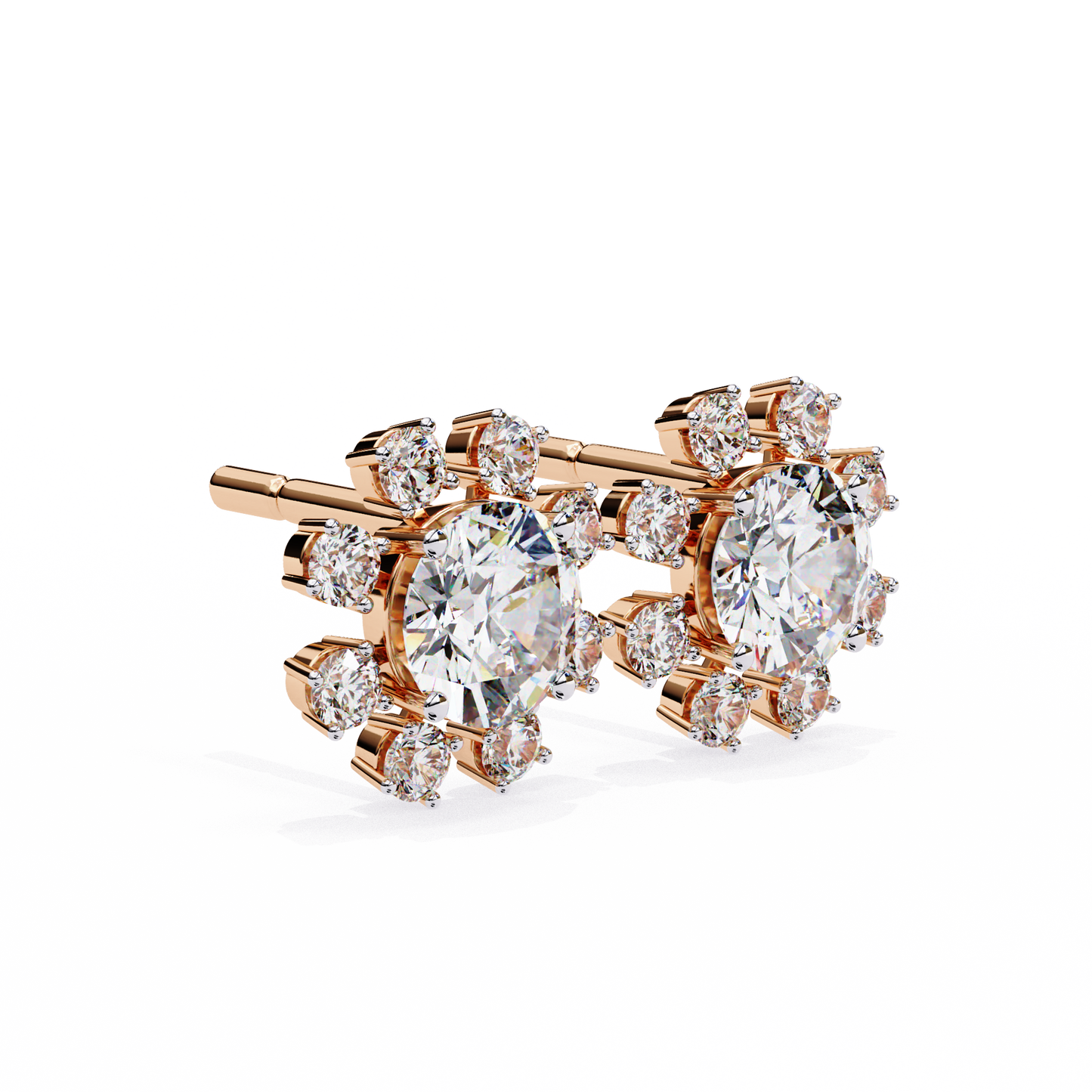 Round Diamond Cluster Stud Earrings