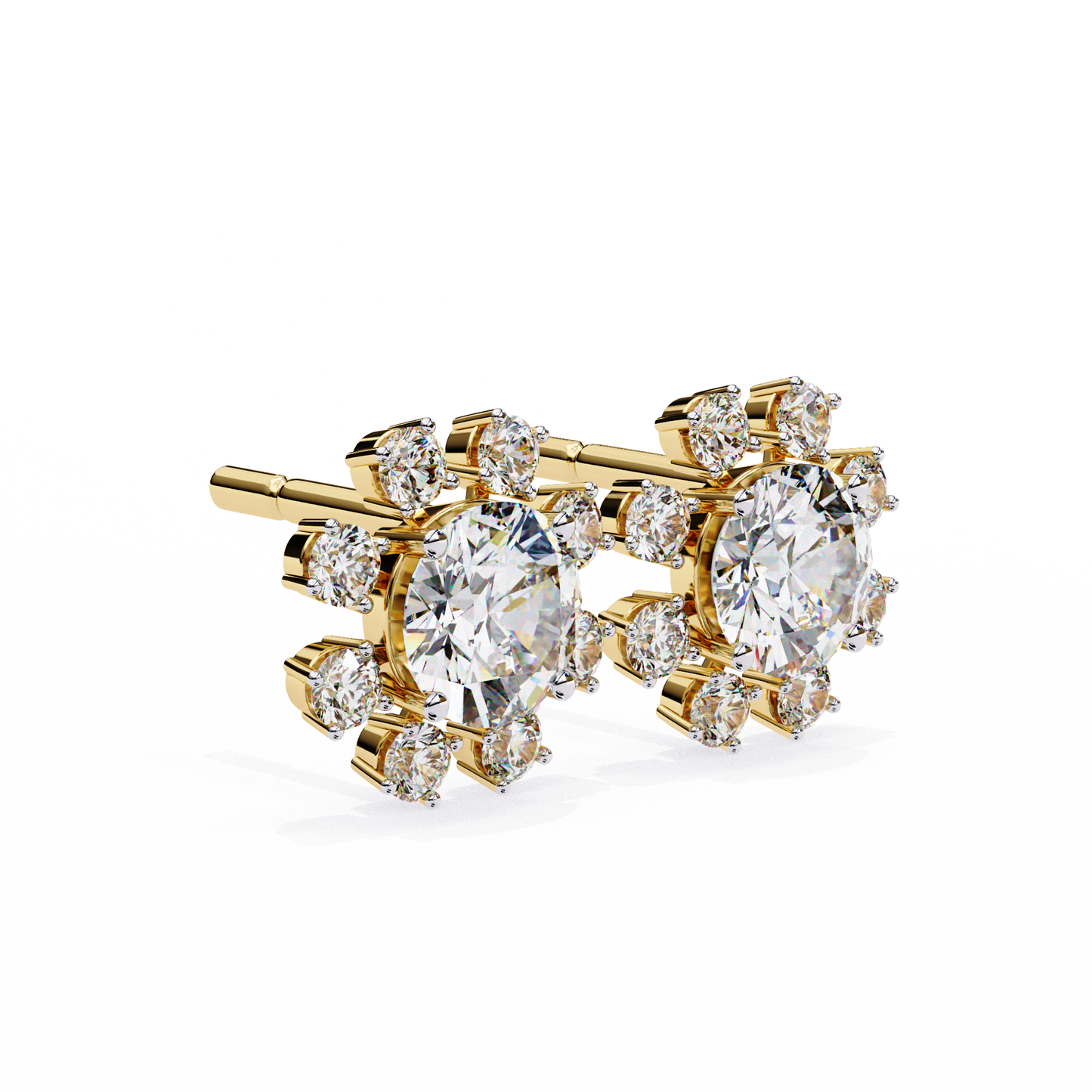 Round Diamond Cluster Stud Earrings