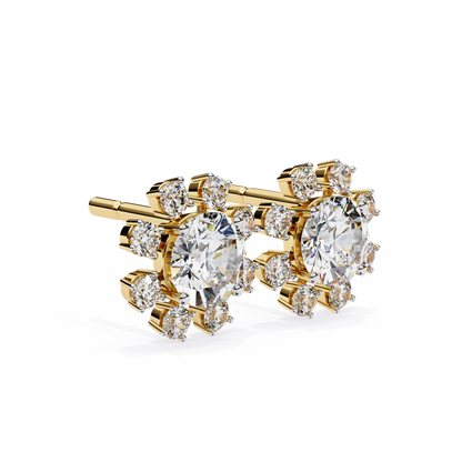 Round Diamond Cluster Stud Earrings