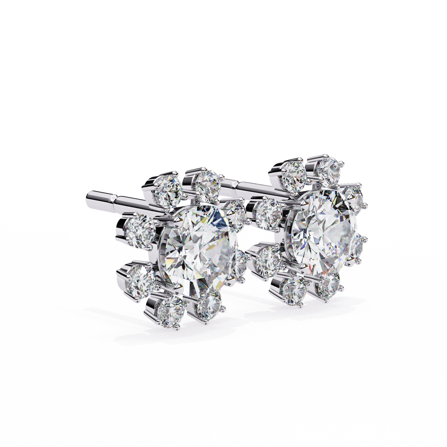 Round Diamond Cluster Stud Earrings