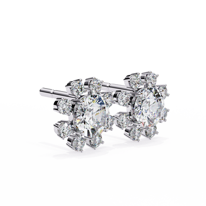 Round Diamond Cluster Stud Earrings