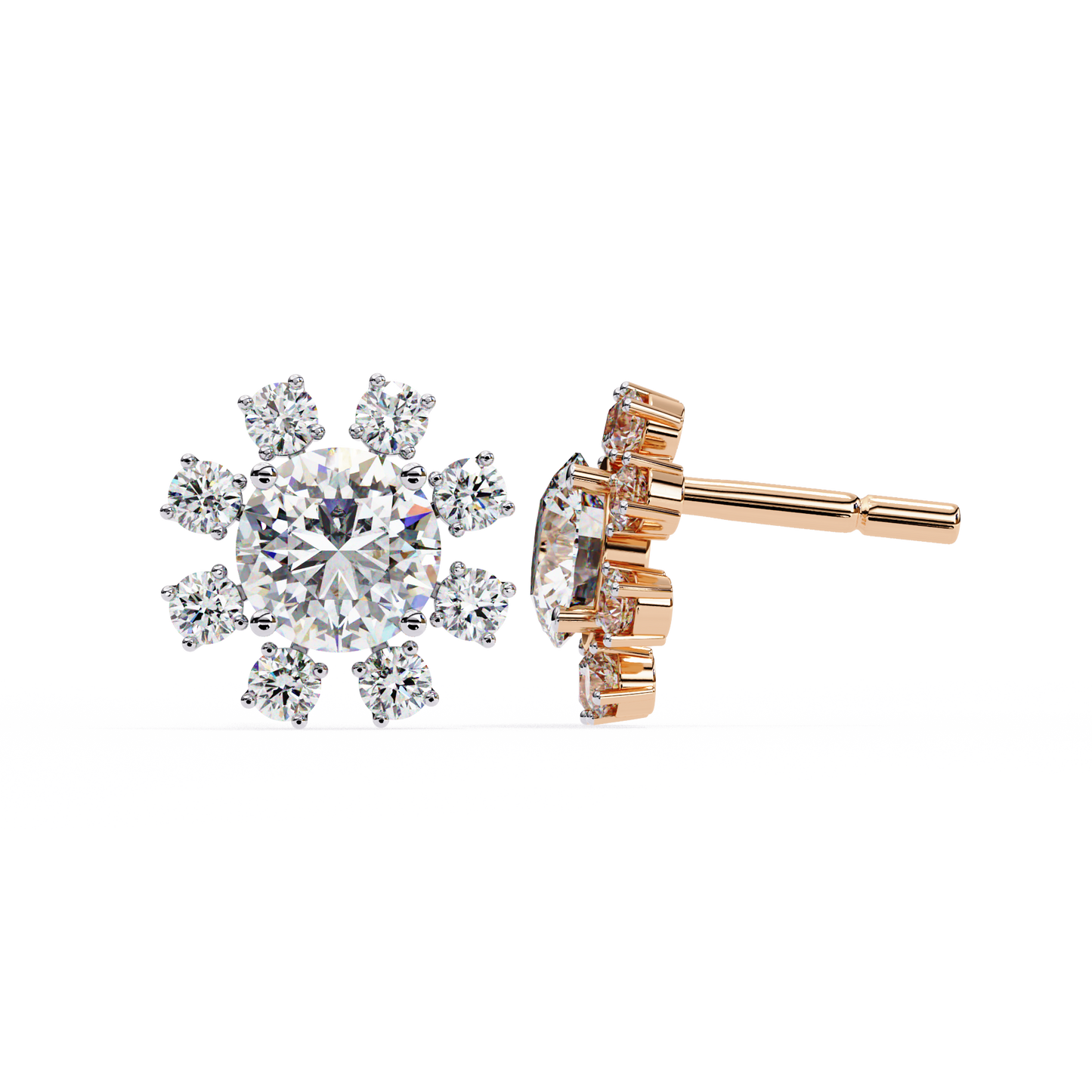 Round Diamond Cluster Stud Earrings