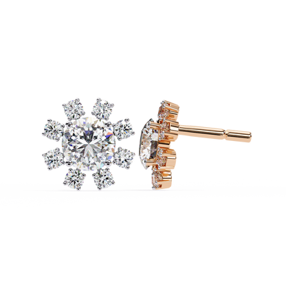 Round Diamond Cluster Stud Earrings