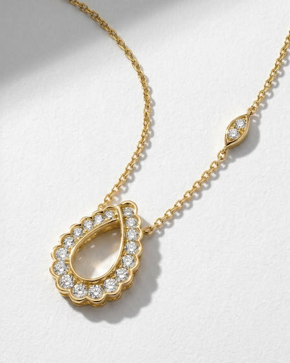 Elegant Teardrop Diamond Halo Pendant Necklace
