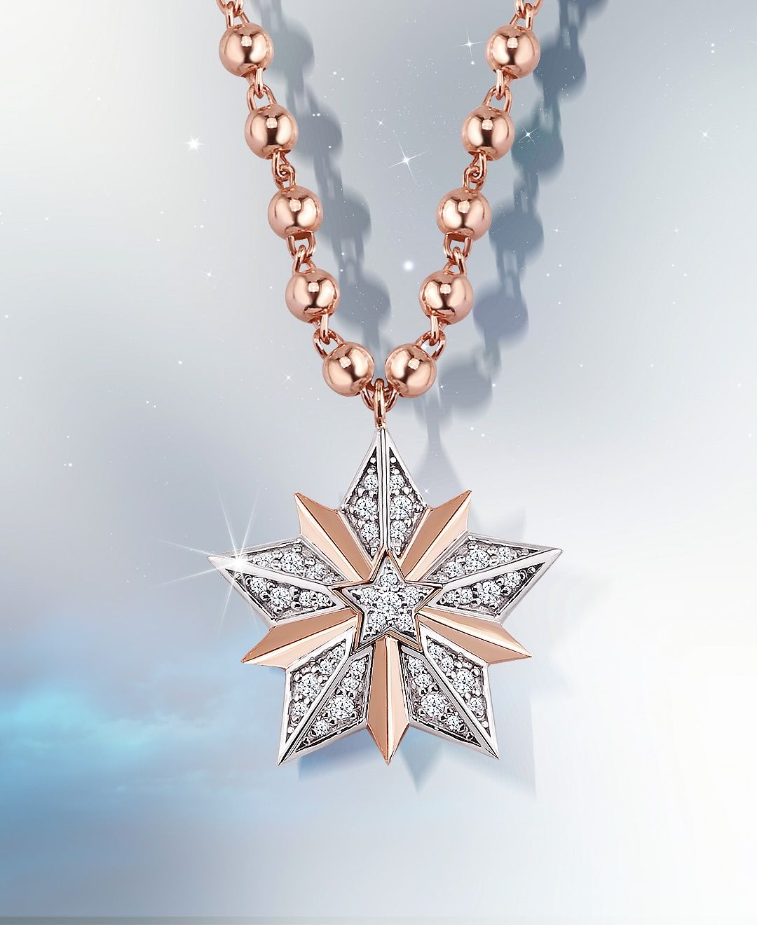 🌟 Celestial Two-Tone Diamond Star Pendant Necklace