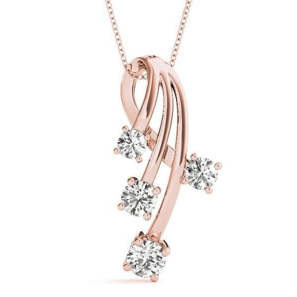 4-Stone Curved Ribbon Diamond Pendant in Rose Gold