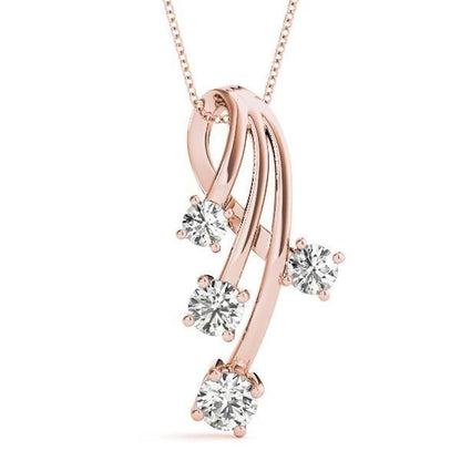 4-Stone Curved Ribbon Diamond Pendant in Rose Gold