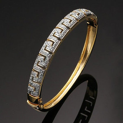 Elegant Greek Key Crystal Bangle Bracelet