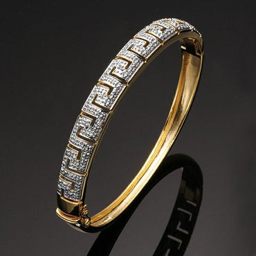 Elegant Greek Key Crystal Bangle Bracelet