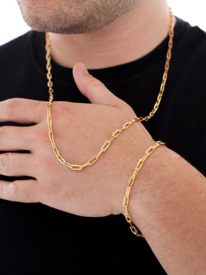 Men's Gold Paperclip Chain & Bracelet Set