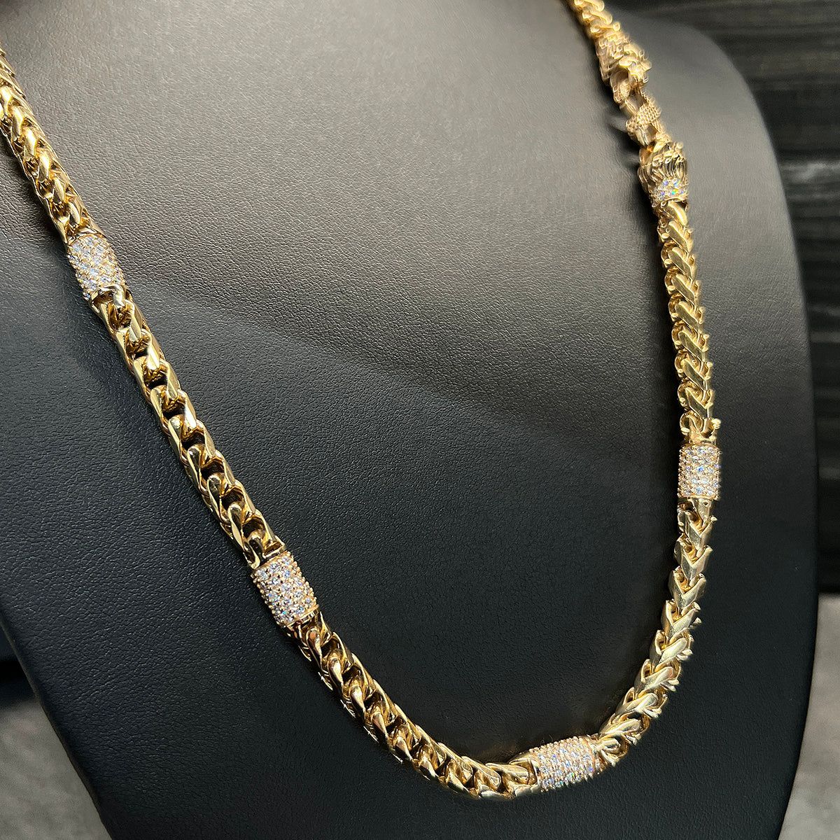 🌟 Men's Gold Franco Chain with Iced-Out Station Accents