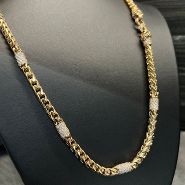 🌟 Men's Gold Franco Chain with Iced-Out Station Accents