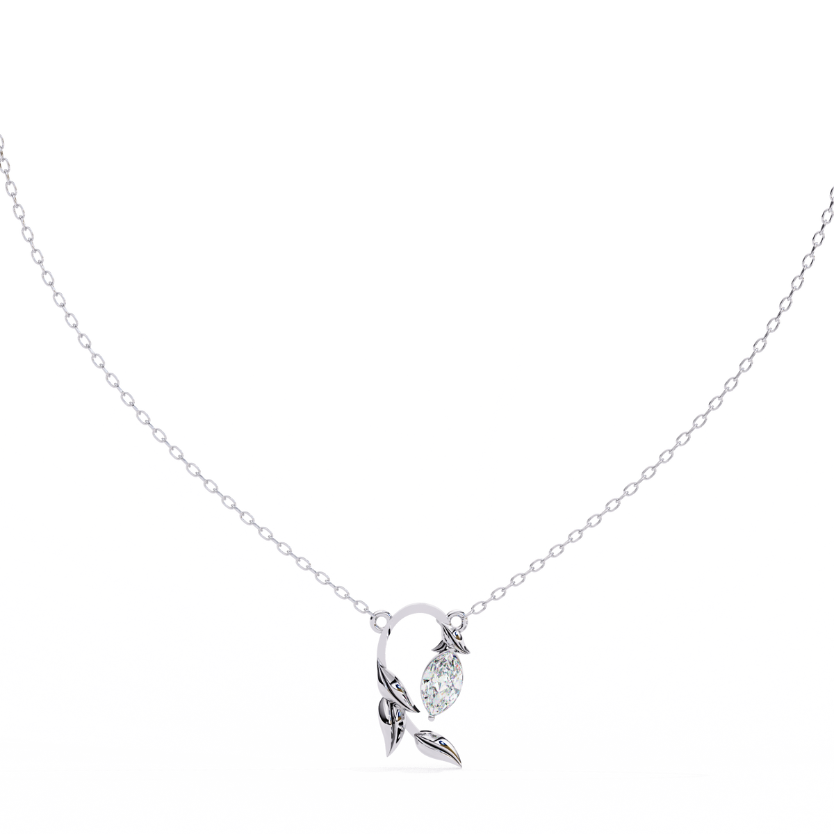 Elegant Marquise Diamond Leaf Pendant Necklace