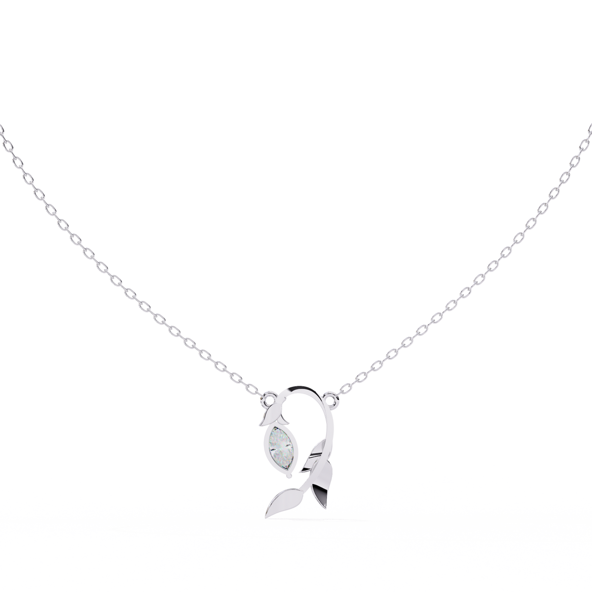 Elegant Marquise Diamond Leaf Pendant Necklace