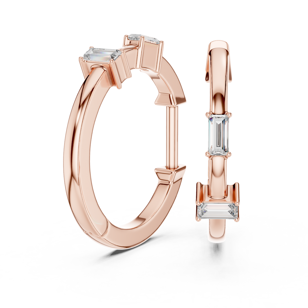 Modern Baguette Cut Diamond Hoop Earrings