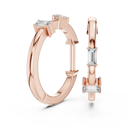 Modern Baguette Cut Diamond Hoop Earrings