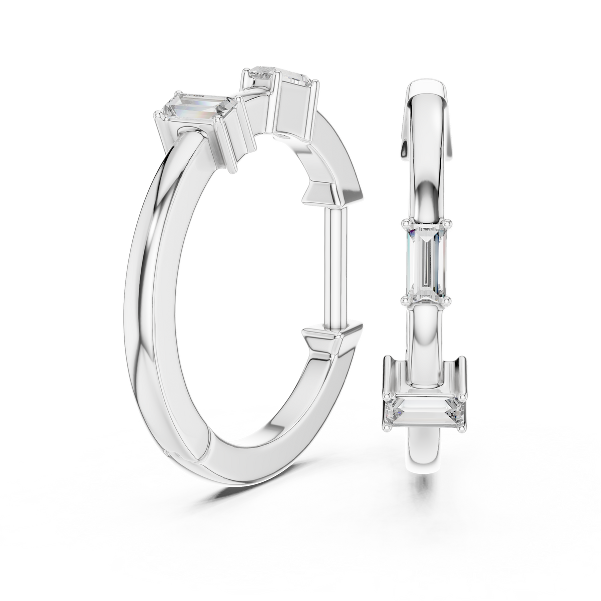 Modern Baguette Cut Diamond Hoop Earrings