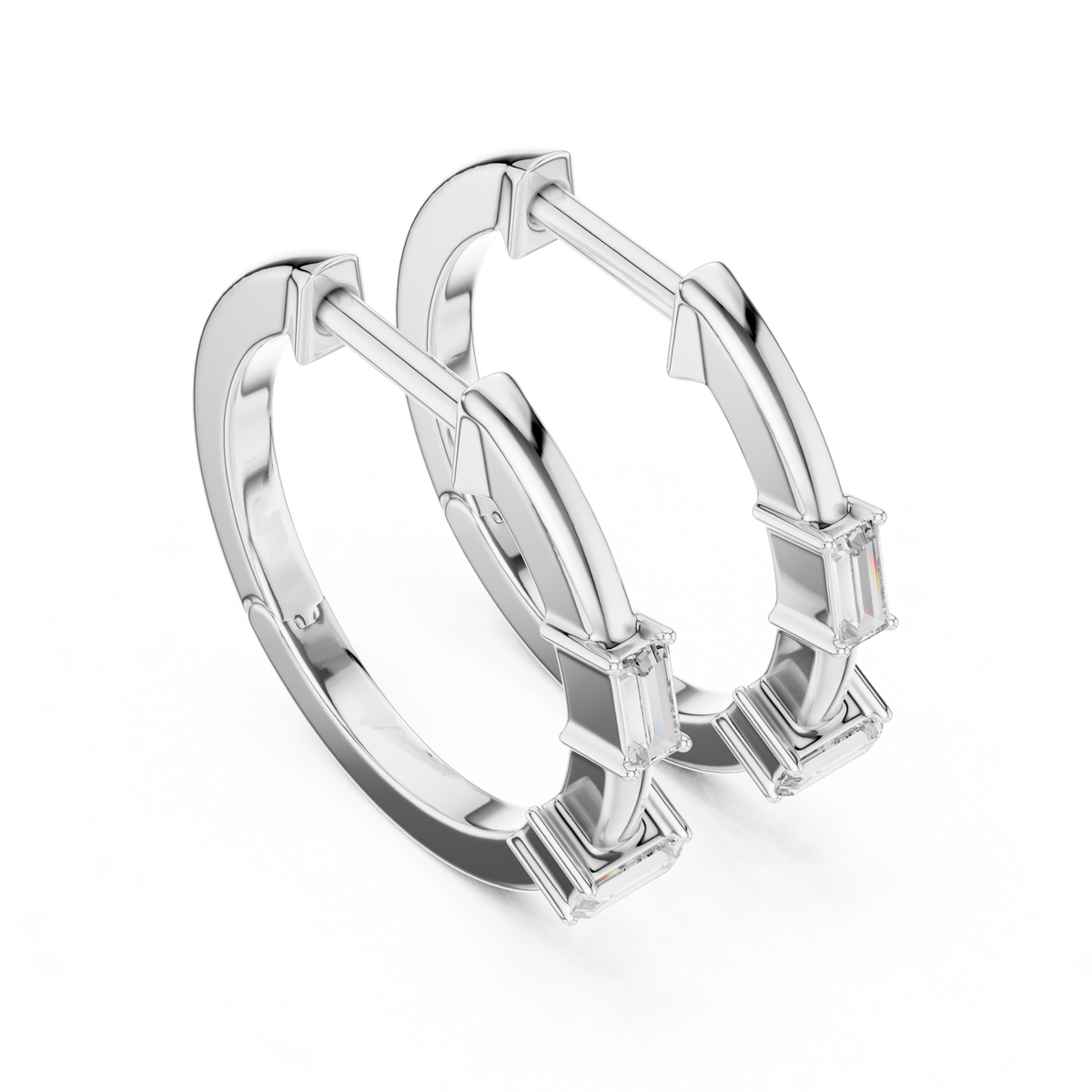 Modern Baguette Cut Diamond Hoop Earrings