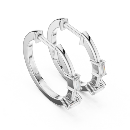 Modern Baguette Cut Diamond Hoop Earrings