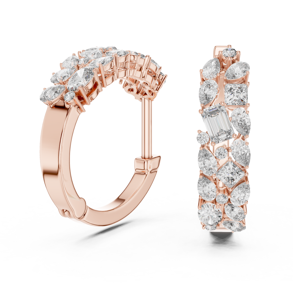 Multi-Shape Diamond Cluster Inside-Out Hoop Earrings