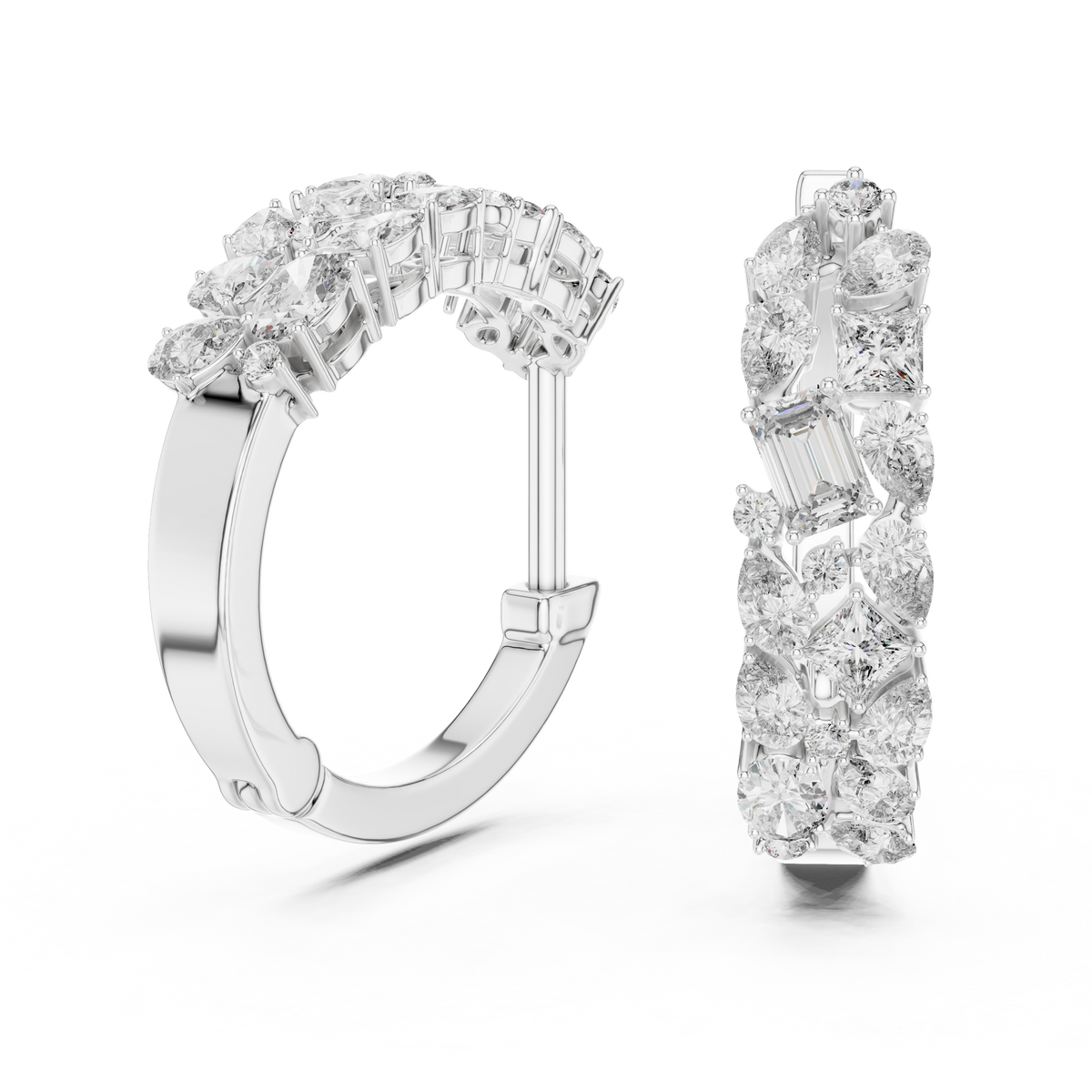 Multi-Shape Diamond Cluster Inside-Out Hoop Earrings