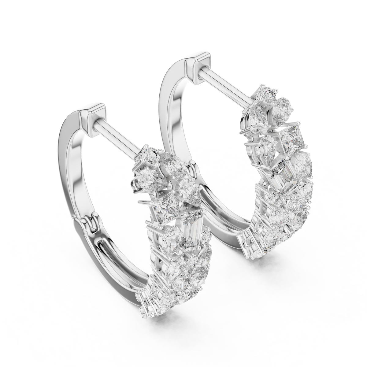 Multi-Shape Diamond Cluster Inside-Out Hoop Earrings