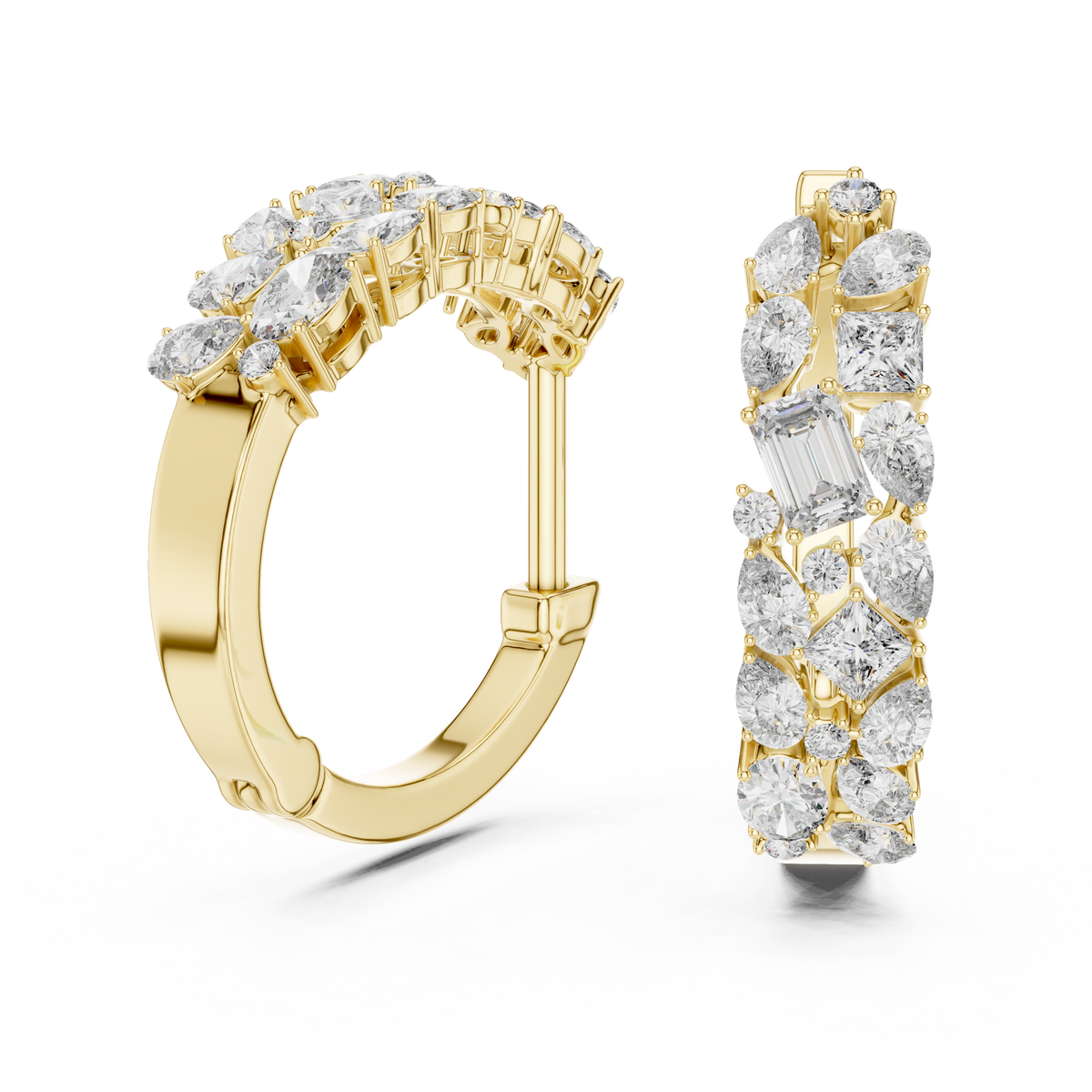 Multi-Shape Diamond Cluster Inside-Out Hoop Earrings