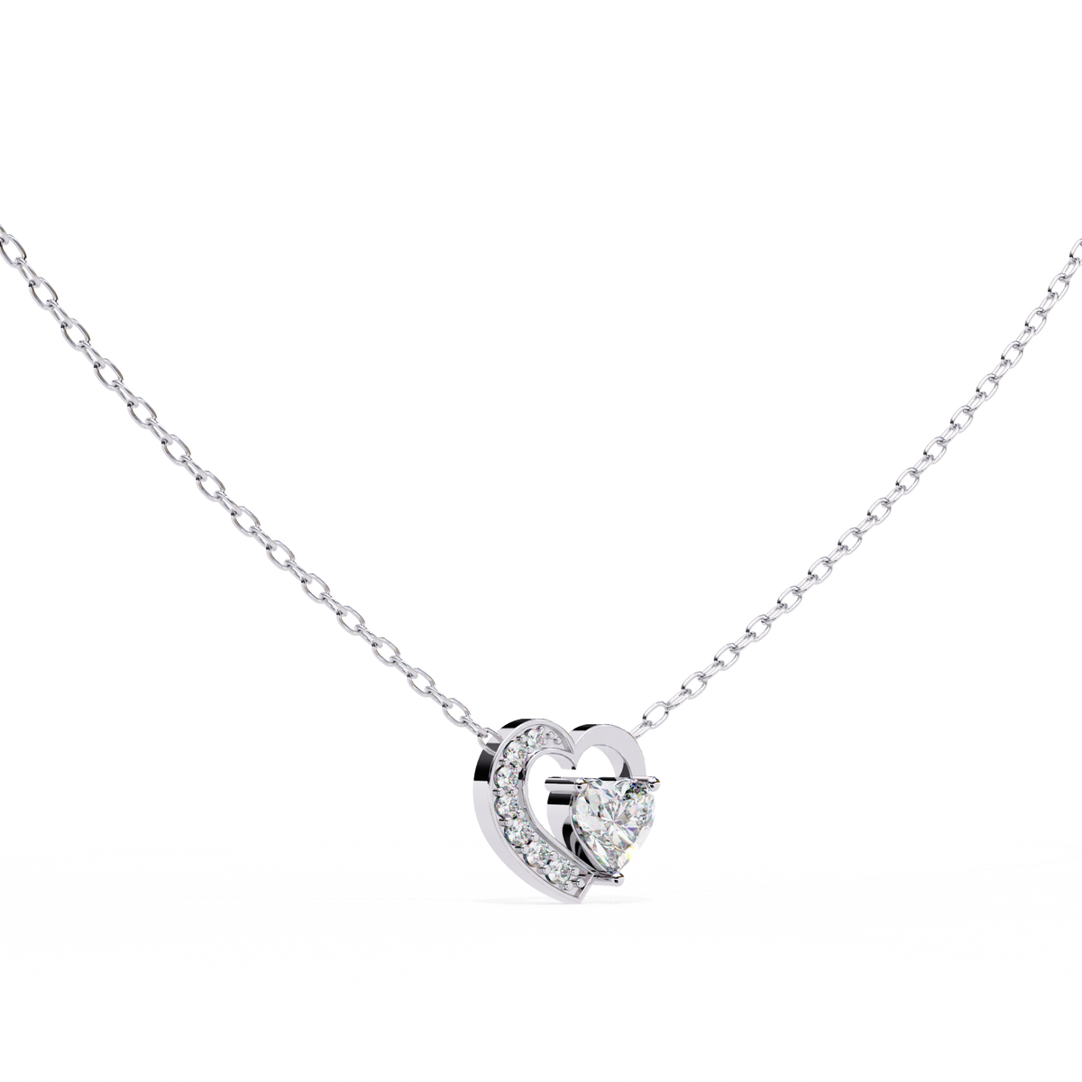 Silver Sparkling Heart Pendant Necklace