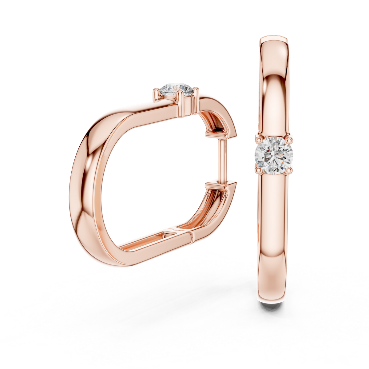Modern Solitaire Square Hoop Earrings