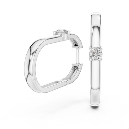 Modern Solitaire Square Hoop Earrings