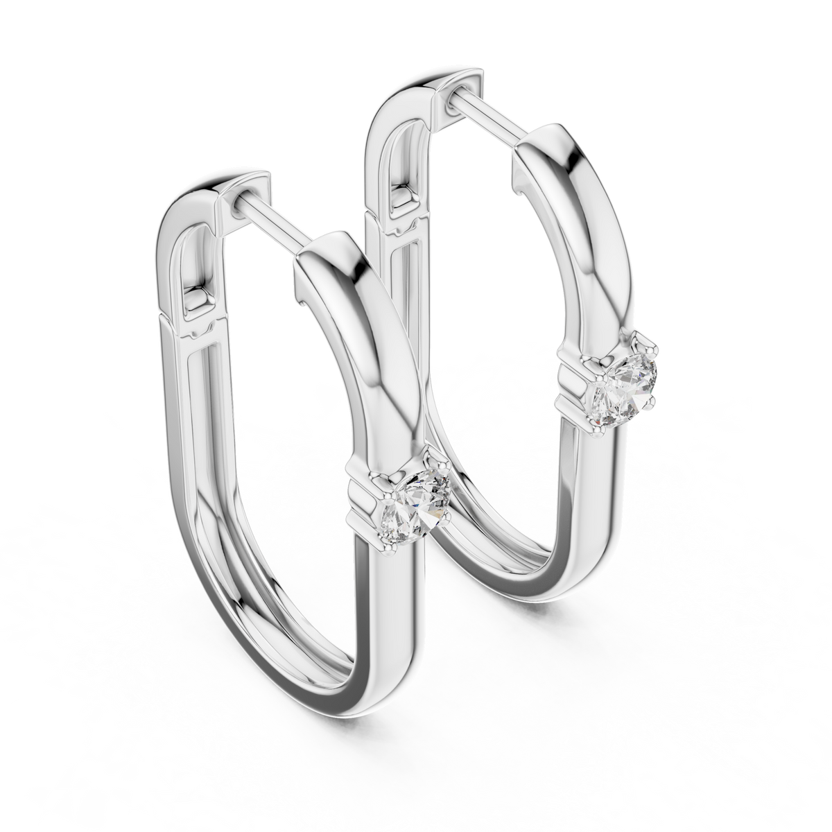 Modern Solitaire Square Hoop Earrings