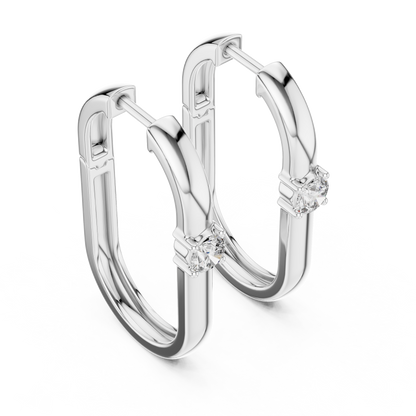 Modern Solitaire Square Hoop Earrings