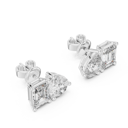 Asymmetric Pear and Emerald Cut Diamond Stud Earrings